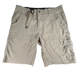 prAna Zion Stretch Shorts Mens 34 Khaki Tan Belted Cargo Hiking Outdoor